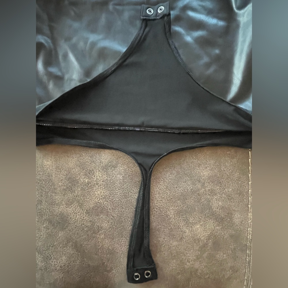 Express Black Faux Leather Body Contour Body Suit - Picture 3 of 8
